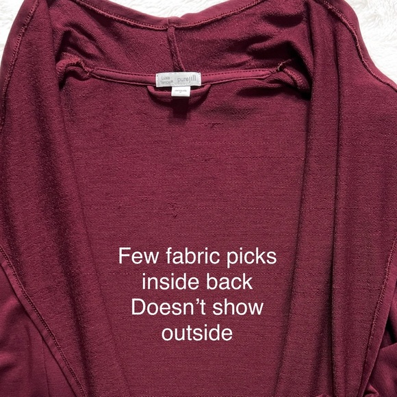 J. Jill Waterfall Draped Open Front Long Knit Burgundy Cardigan Small - Picture 10 of 10